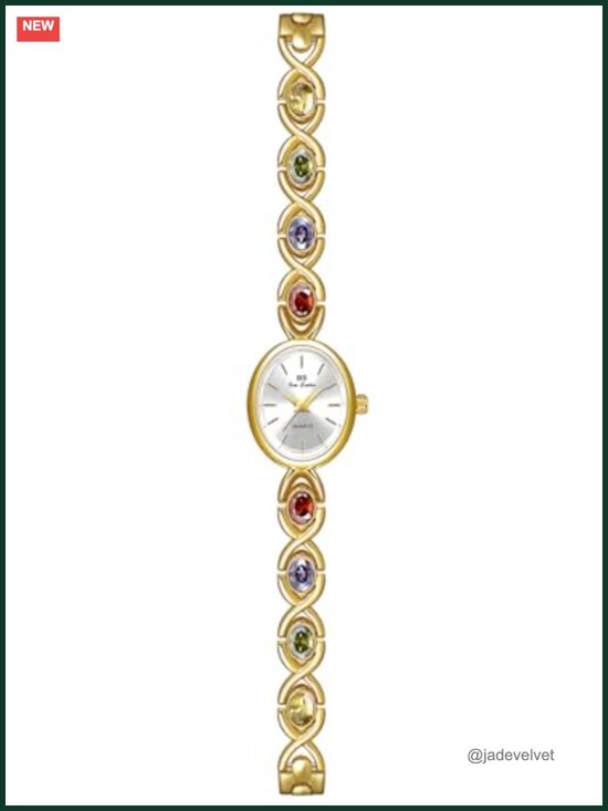 Luxury Vintage Gold Tone Women\'s Bracelet Watch with Jade Crystal Oval Dial main image 6